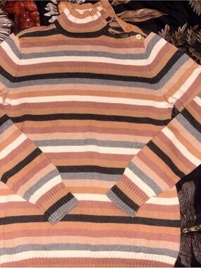 Liz Claiborne Striped Knit Sweater in Peach and Charcoal